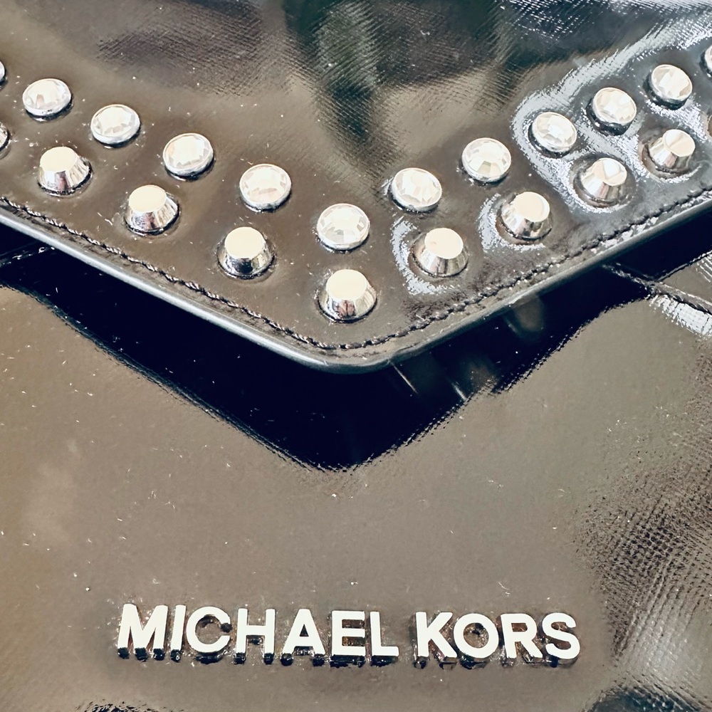 Michael Kors Black Envelope Clutch with Silver Accents - Picture 5 of 9